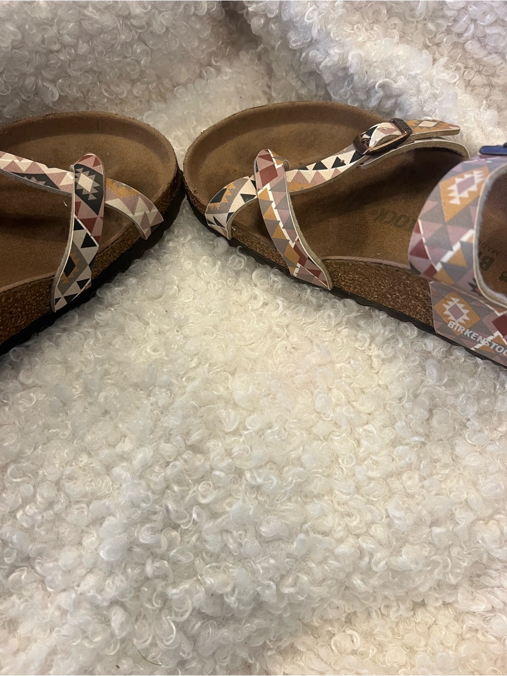 Birkenstock Mayari Sandals in Pink, Tan, Cream & Gray Geometric Print - Picture 4 of 15